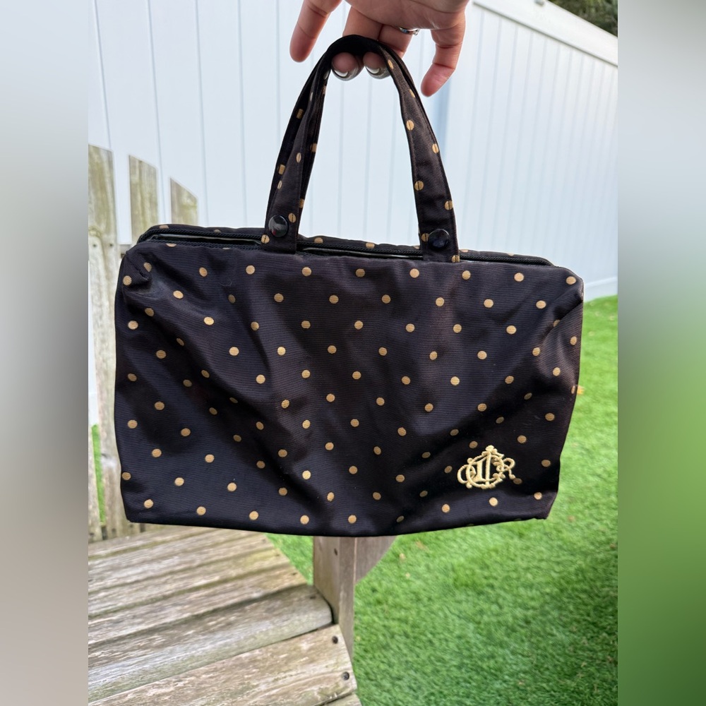 VTG 80’s Christian Dior Black Gold‎ Polk A Dot Cosmetic Bag Travel Toiletries C